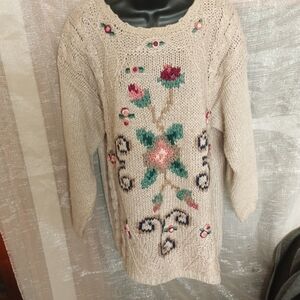 EMERALD ISLE Hand Knitted EMBROIDERED Sweater L, Vintage